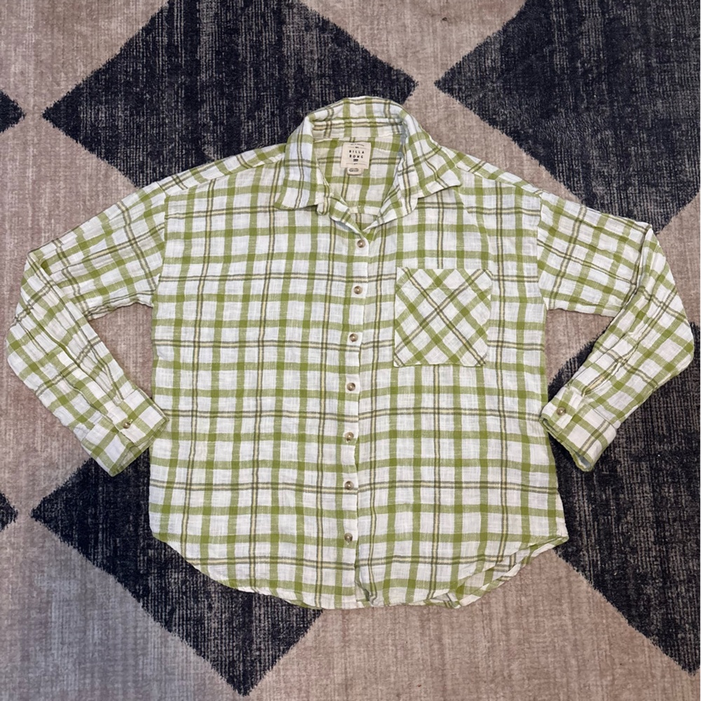 Billabong Green and White Plaid Button Down Shirt